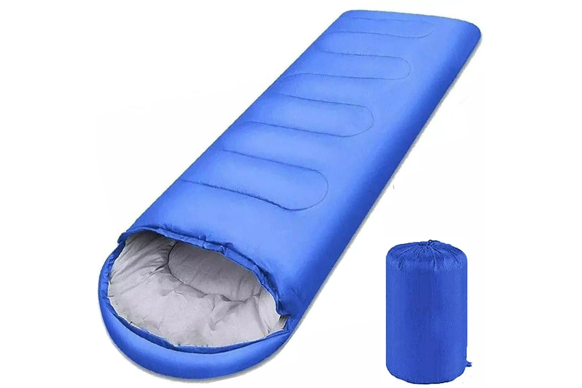 Close up of waterproof sleeping bag camping zipper and stitching