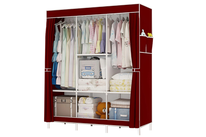 Close up of wardrobe organiser steel tube frame in red