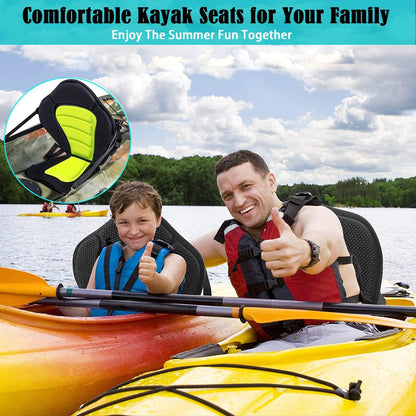 Kayak seat with storage bag in use on a recreational kayak