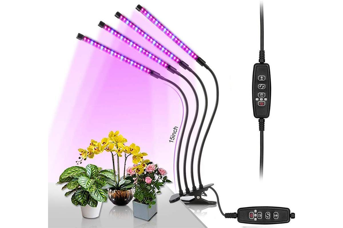 Close up of LED grow light flexible gooseneck arms in black