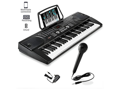 Side angle of keyboard piano showing LED display and controls