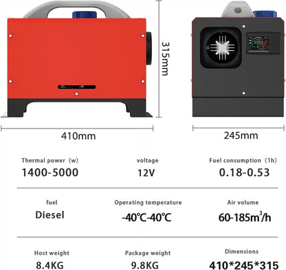 Diesel air heater with exhaust pipe attached