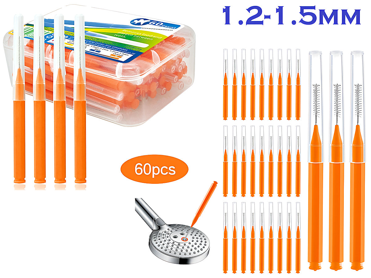 Orange interdental brush toothpick with stainless steel core