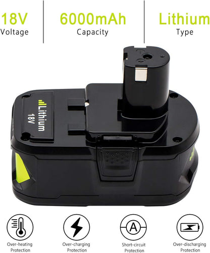 Ryobi 18V 6AH battery highlighting durable plastic casing