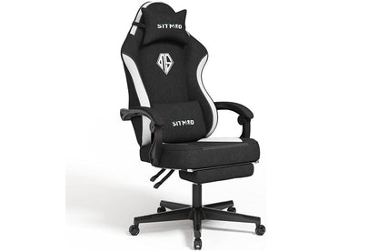 Side angle of gaming chair showing adjustable headrest