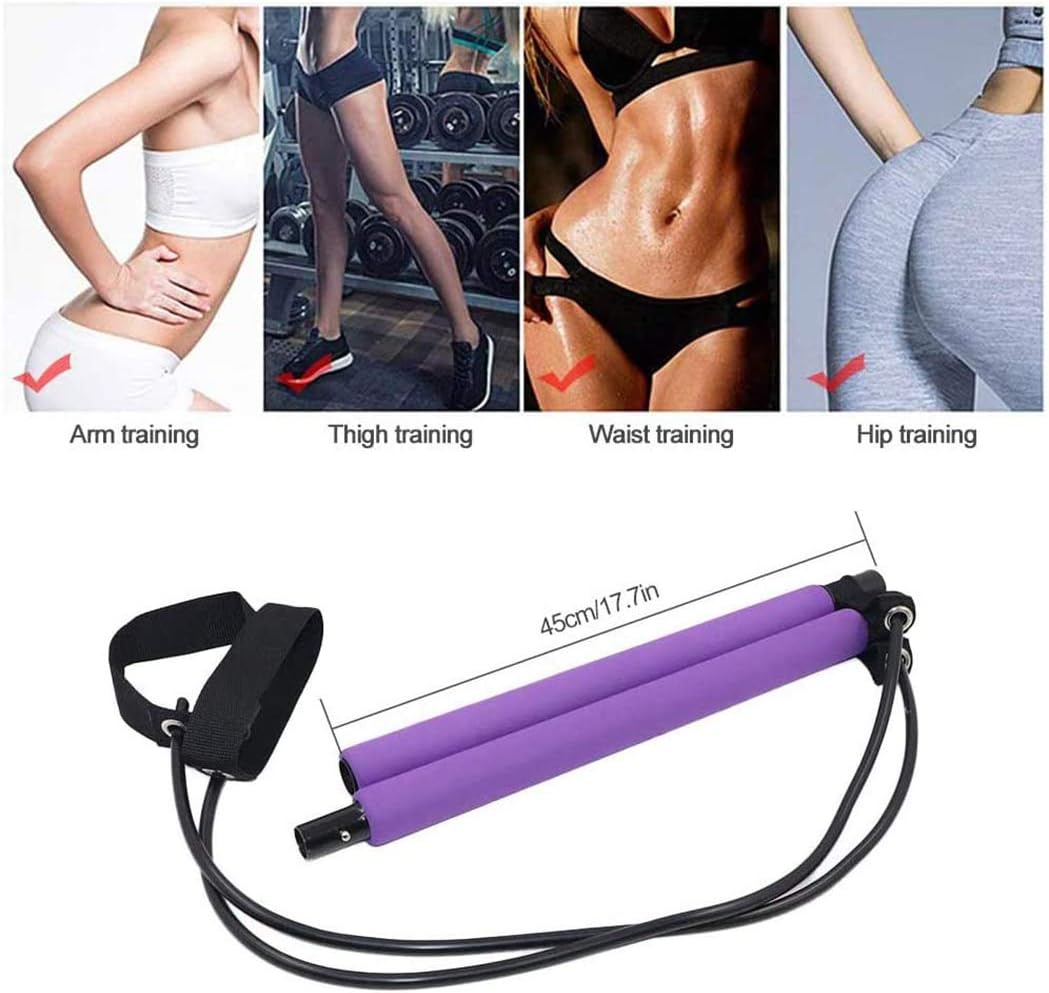 Two-piece Pilates bar detached for easy storage and travel