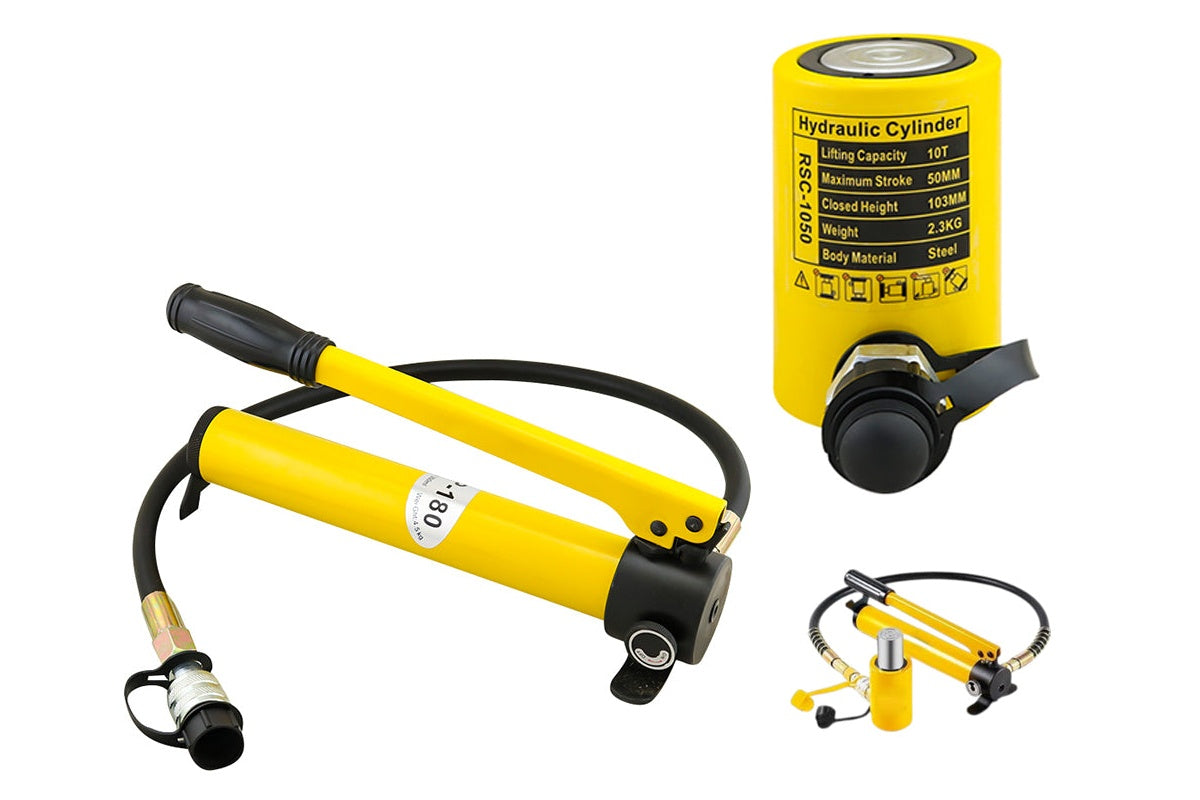 Close-up of hydraulic ram jack pump handle with non-slip grip