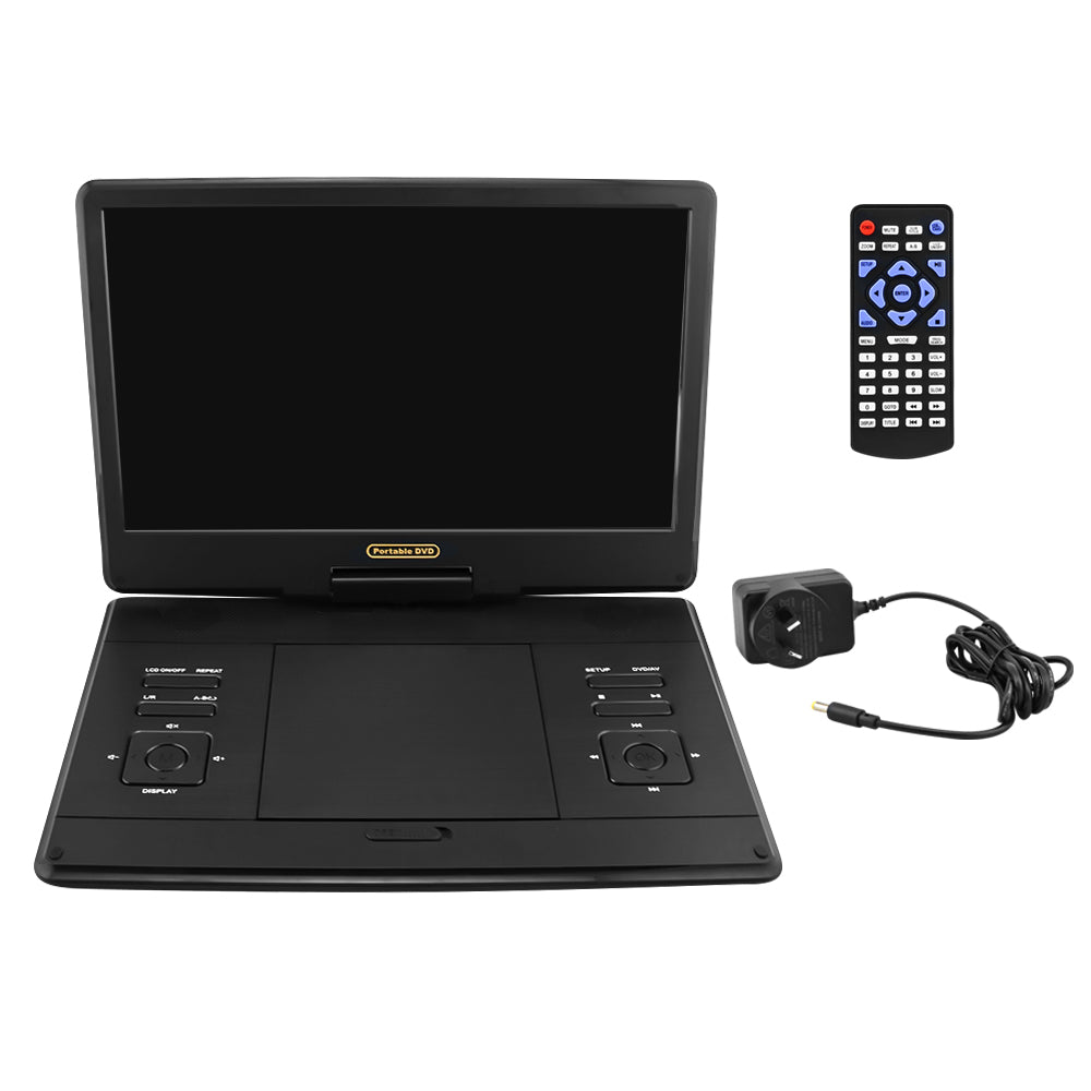 Portable DVD player 14inch with built-in speakers visible