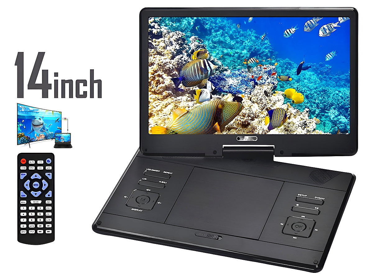 Side view of portable DVD player 14inch with swivel display