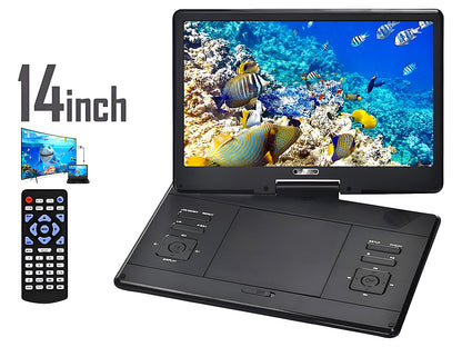 Side view of portable DVD player 14inch with swivel display
