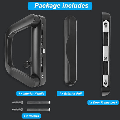 Black sliding door handle with included screws and lock