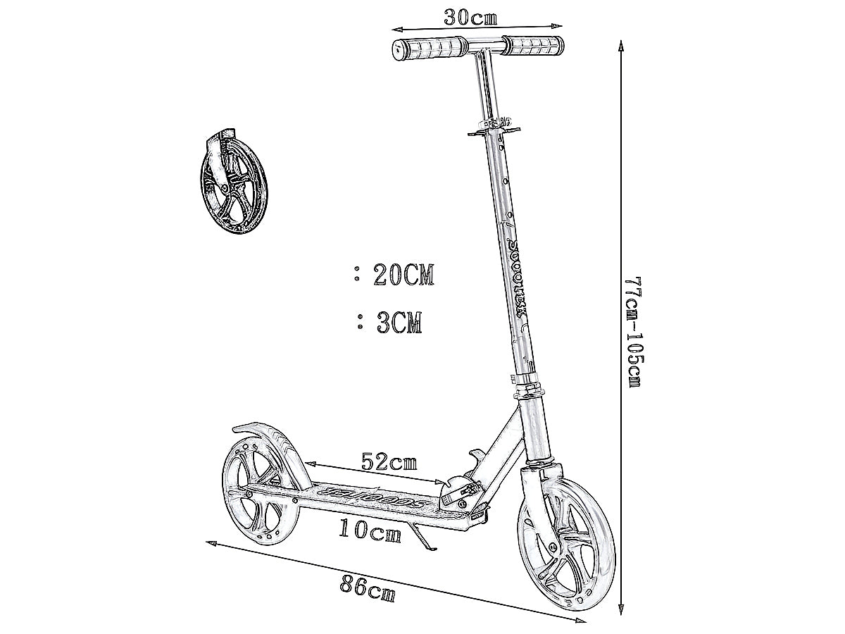 Close up of kids scooter height adjustable aluminium deck