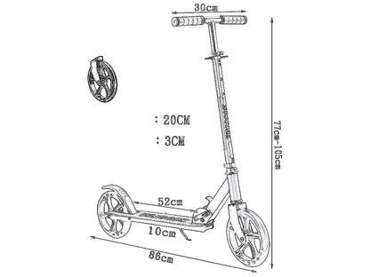 Close up of kids scooter height adjustable aluminium deck