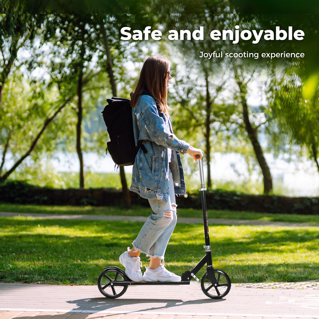 Kids scooter height adjustable showing dual braking system