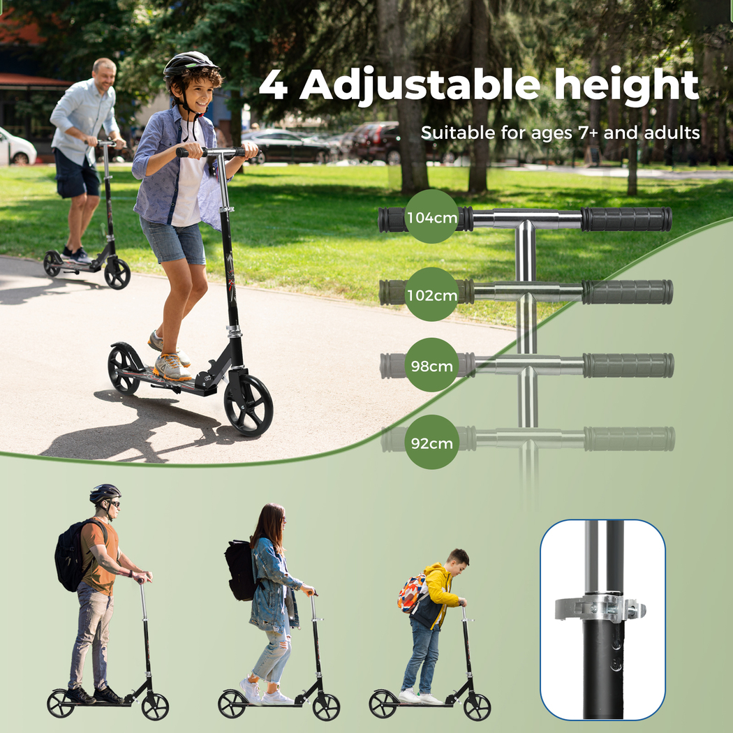 Handlebars of kids scooter height adjustable with rubber grips