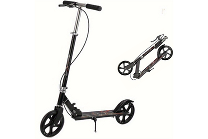 Folded kids scooter height adjustable showing compact size