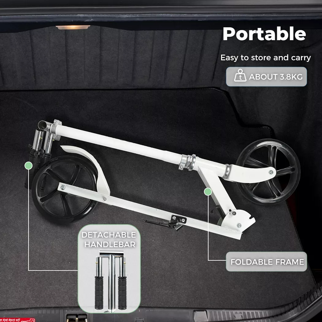 Front view of kids scooter with large PU wheels