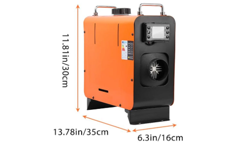 Side view of diesel air heater highlighting compact size
