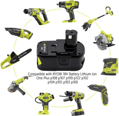 Ryobi 18V 6AH battery pack showing Samsung Sony cells branding