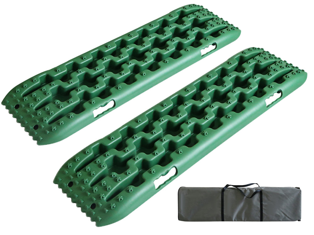 Recovery Track green placed under 4WD tyre for traction
