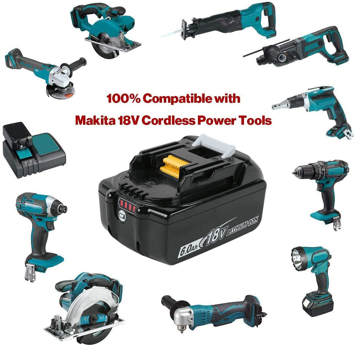 Makita 18V battery with safety protection features highlighted