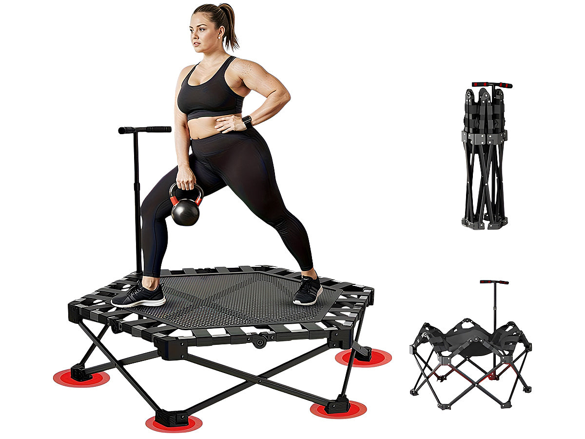 Top view of fitness trampoline rebounder showing hexagonal shape