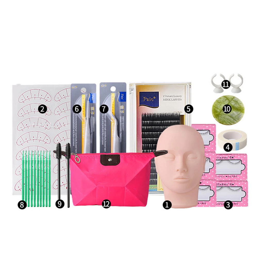 Lash extensions kit straight tweezer and glue gasket displayed