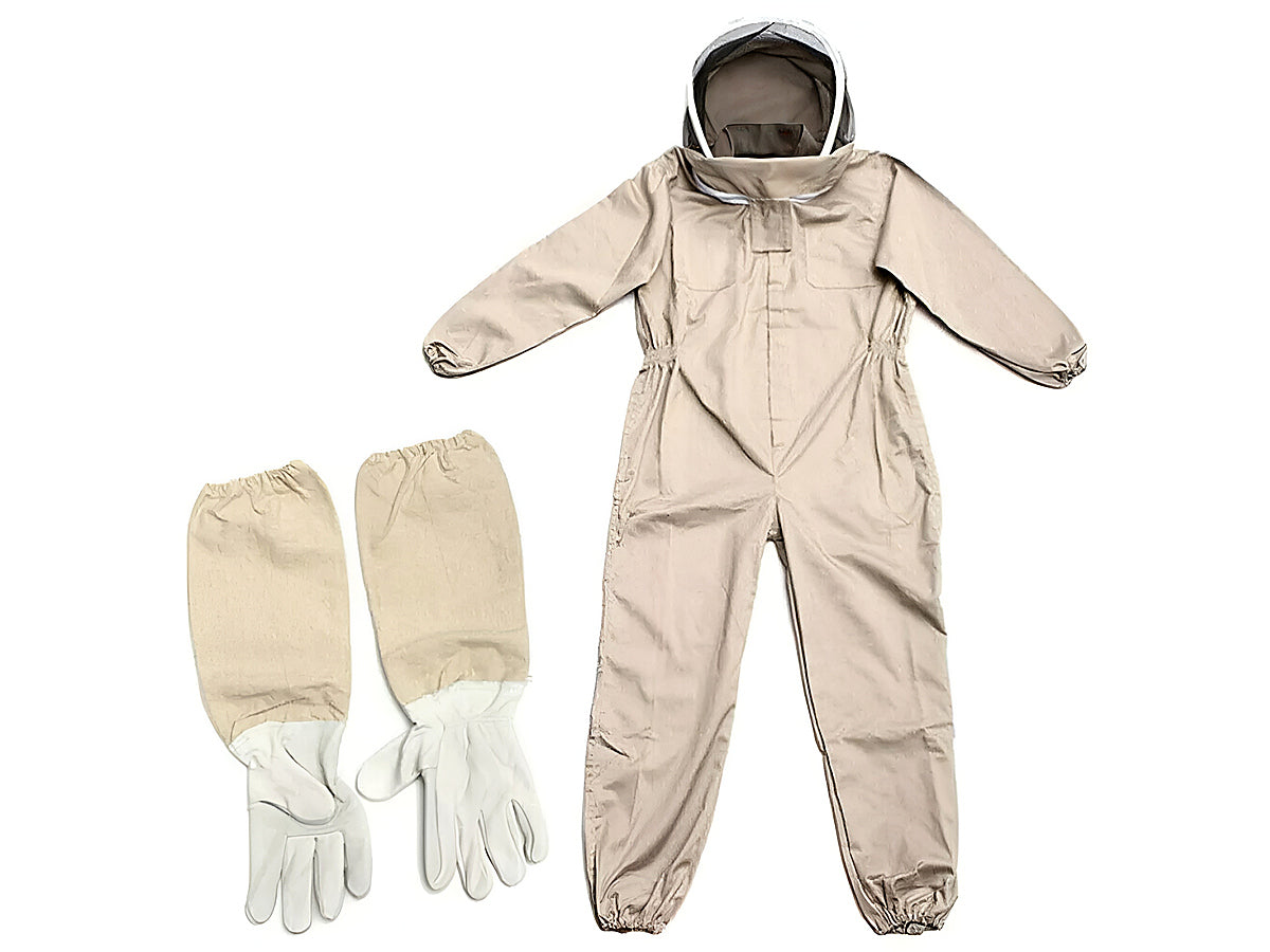 Side angle of beekeeping suit XXL highlighting elastic cuffs and waistband
