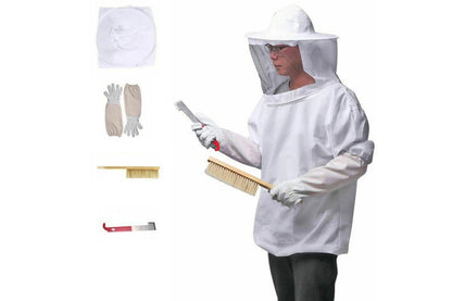 Close up of beekeeping suit large white sting-resistant fabric