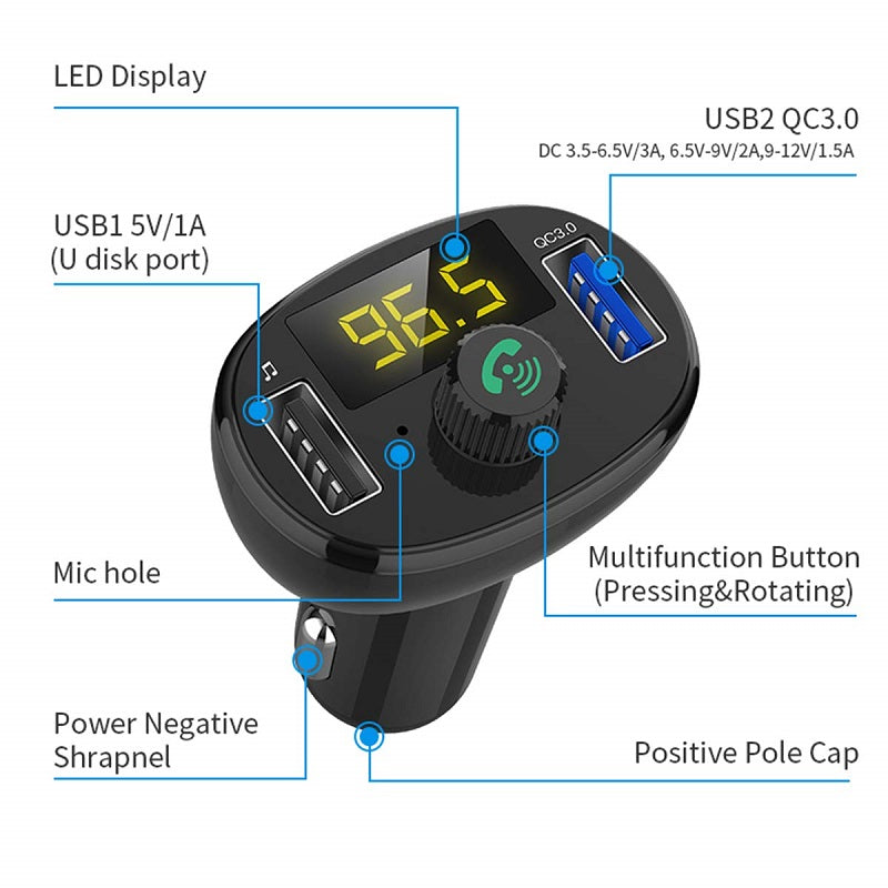 Car FM Transmitter Bluetooth