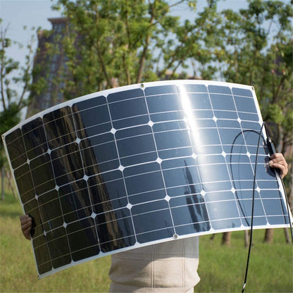 Solar panel flexible 200W placed on grassland for charging use