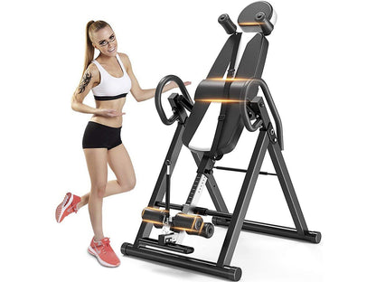 Inversion table folded for compact storage in small spaces