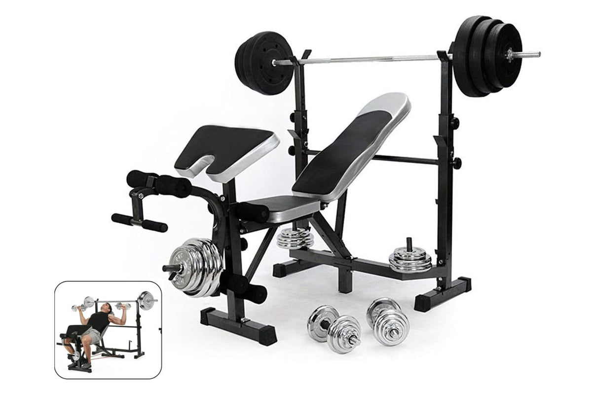 Side view of adjustable weight bench showing foam ankle rests