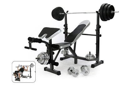 Side view of adjustable weight bench showing foam ankle rests
