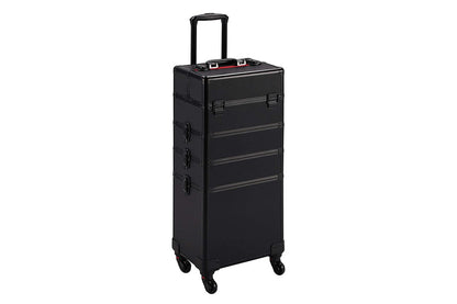 Side angle of aluminium makeup travel case trolley with handle