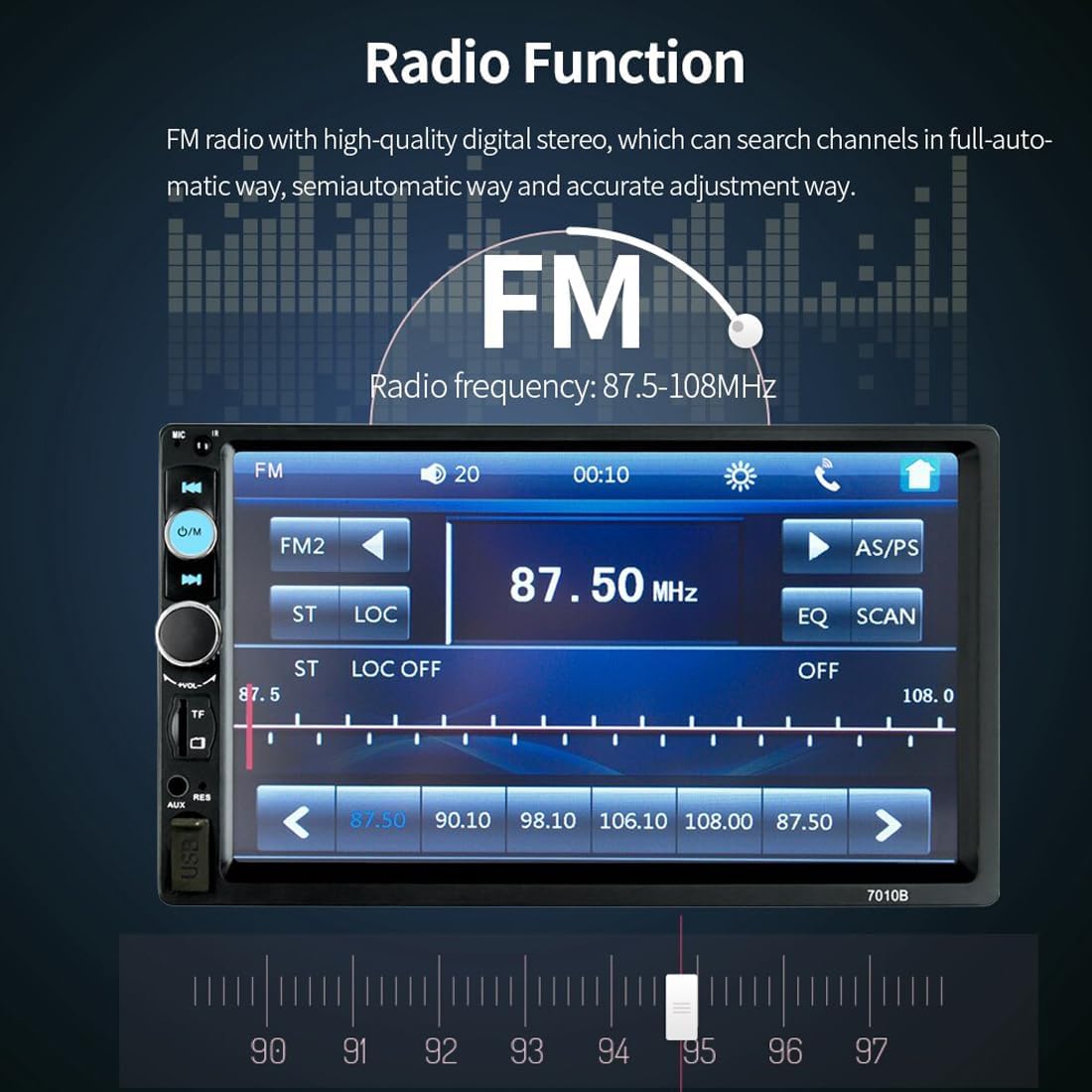 Car Stereo 2 DIN Bluetooth showing Mirror Link connection with smartphone
