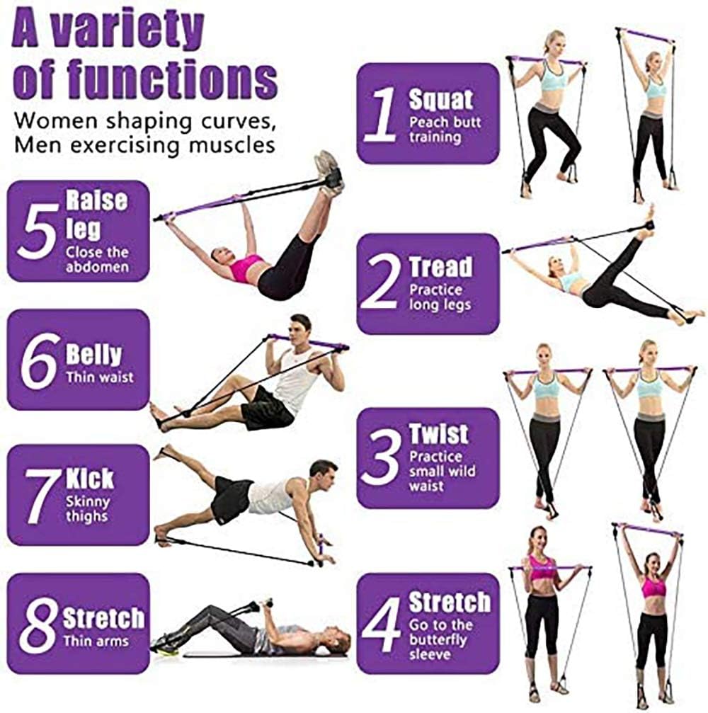 Pilates bar kit set up for home yoga and fitness workout
