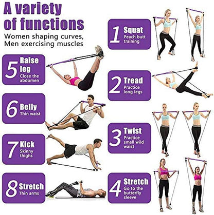 Pilates bar kit set up for home yoga and fitness workout