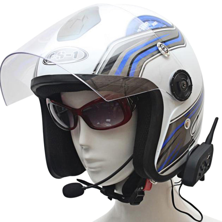 Motorcycle helmet intercom headset showing 35mm audio input port