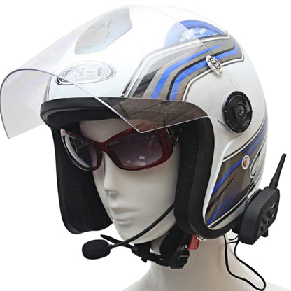 Motorcycle helmet intercom headset showing 35mm audio input port
