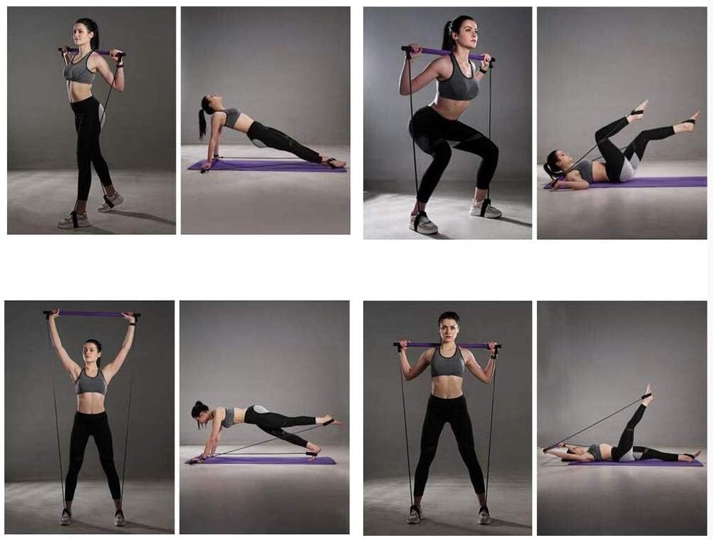 Side view of Pilates bar steel tube and elastic resistance band