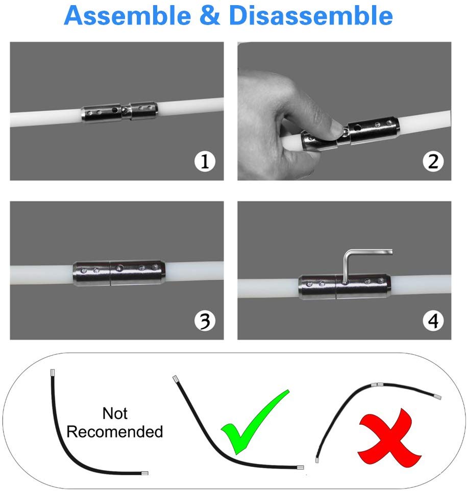 Flexible dryer vent chimney cleaner kit showing 8 metre total rod length