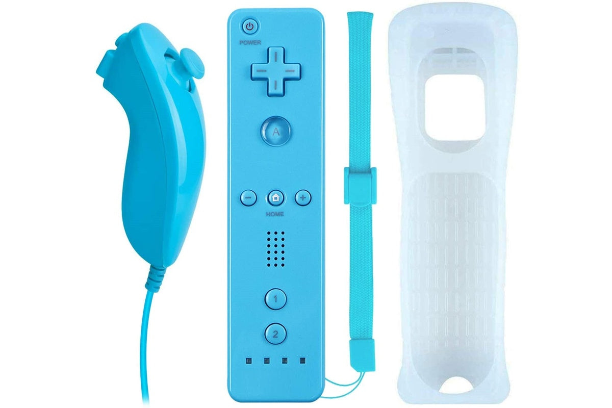 Close up of blue Wii remote rubberised hand grip