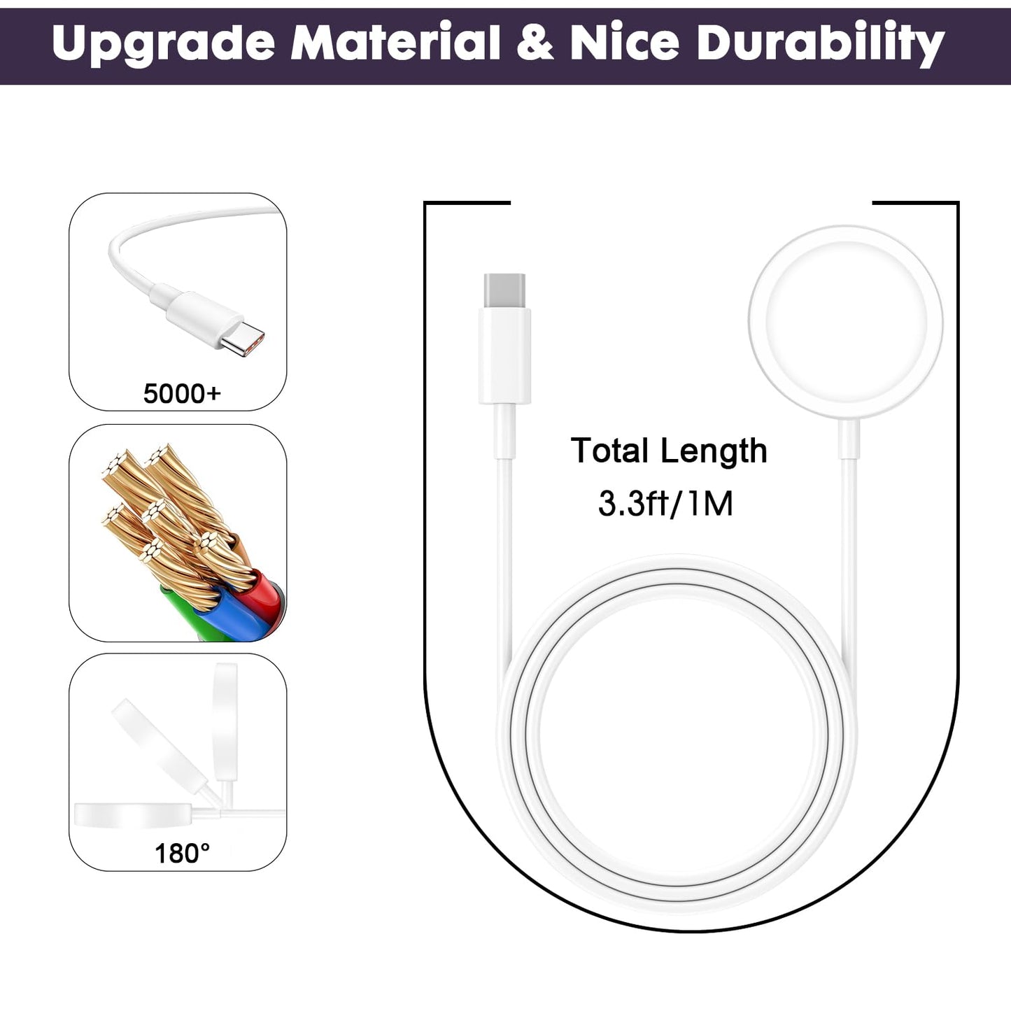 Apple Watch charger replacement cable length displayed on table
