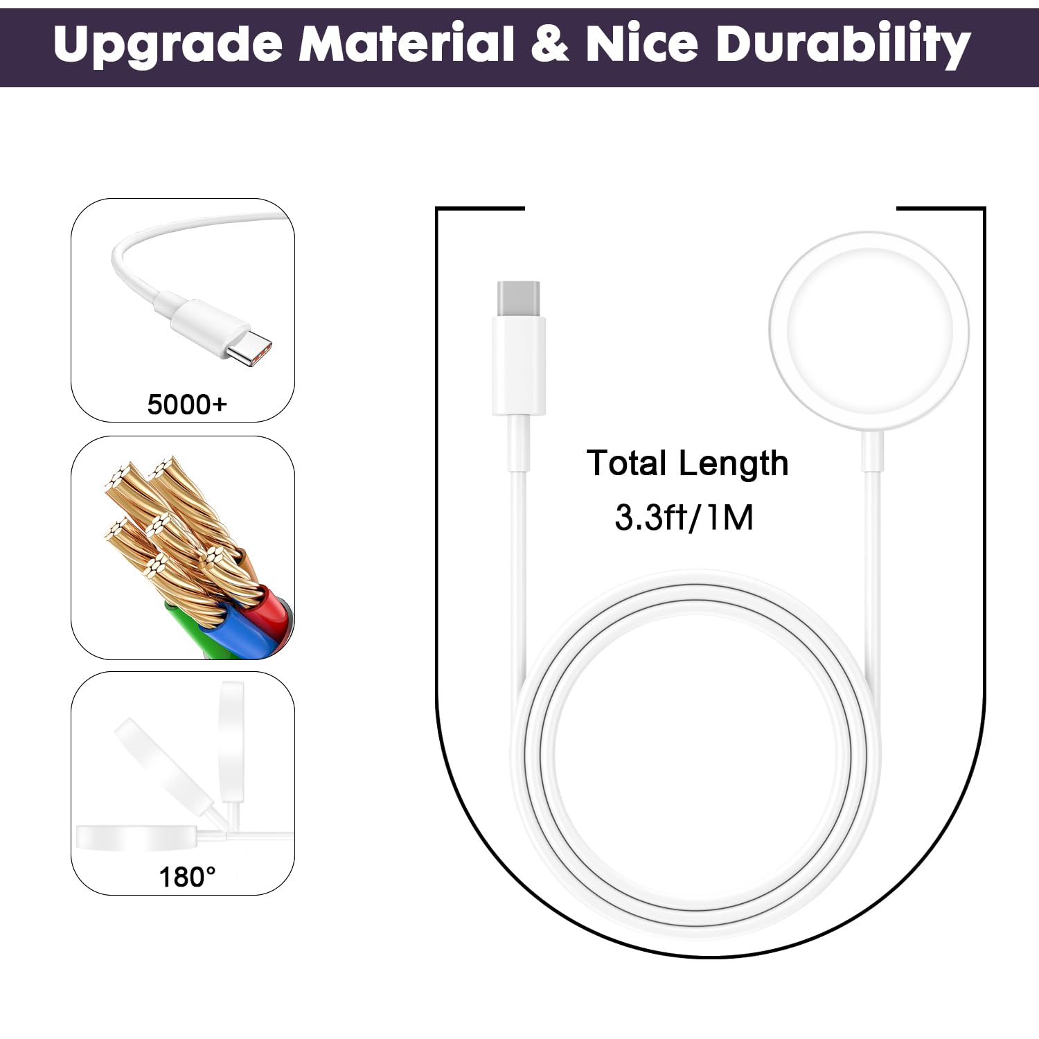 Apple Watch charger replacement cable length displayed on table
