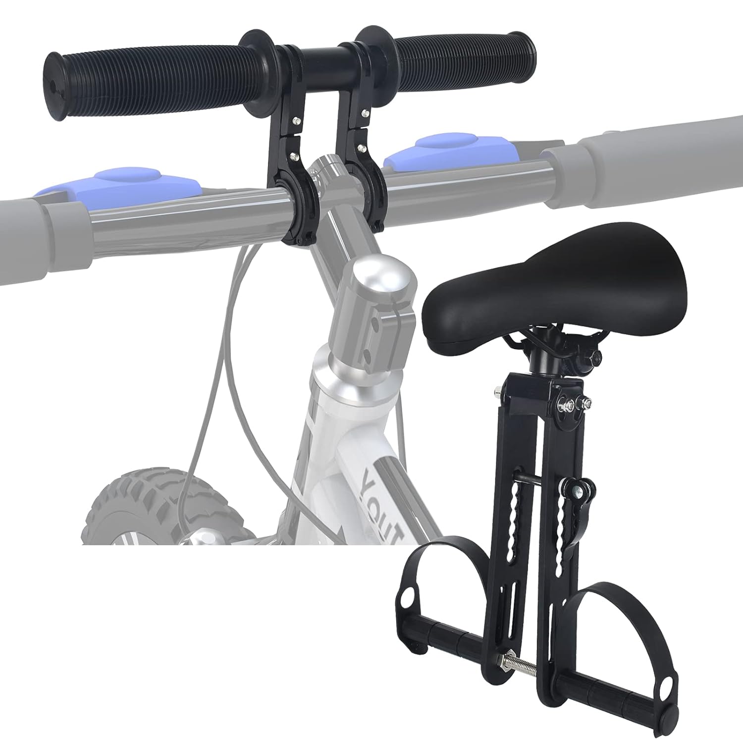 Bike seat and handlebar pack installed on flat upper tube frame