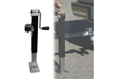 Close up of trailer jack heavy duty side crank handle in black