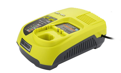 Ryobi battery charger P117 with battery inserted for charging