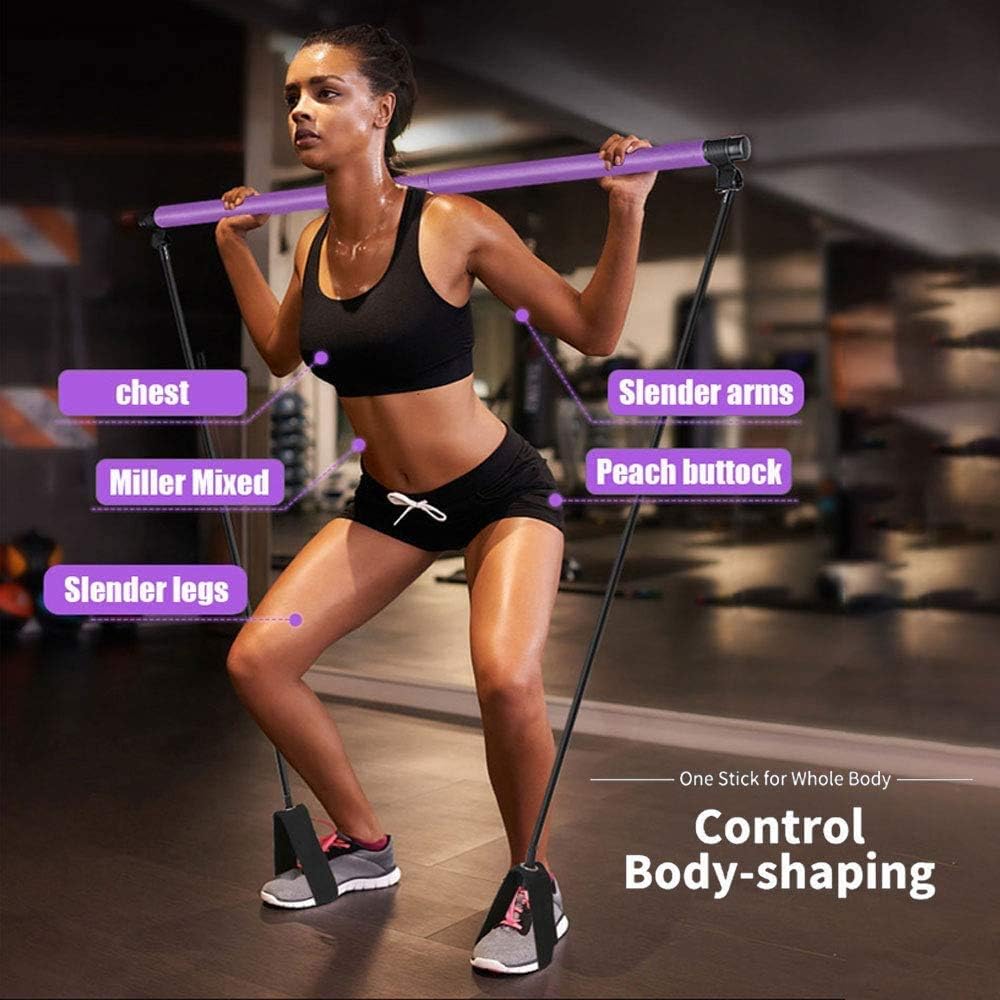 Pilates bar kit demonstrating muscle sculpting leg stretcher use