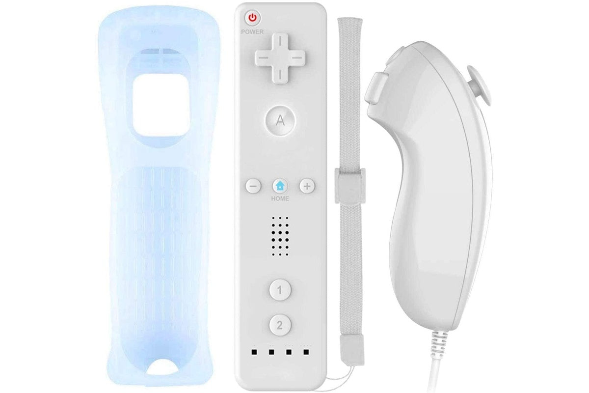 Side view of Wii Remote and Nunchuck showing enlarged buttons